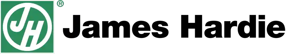 Logo of James Hardie, manufacturer of high-performance fiber cement siding and backer board, engineered for durability, fire resistance, and climate-specific applications in home exteriors.
